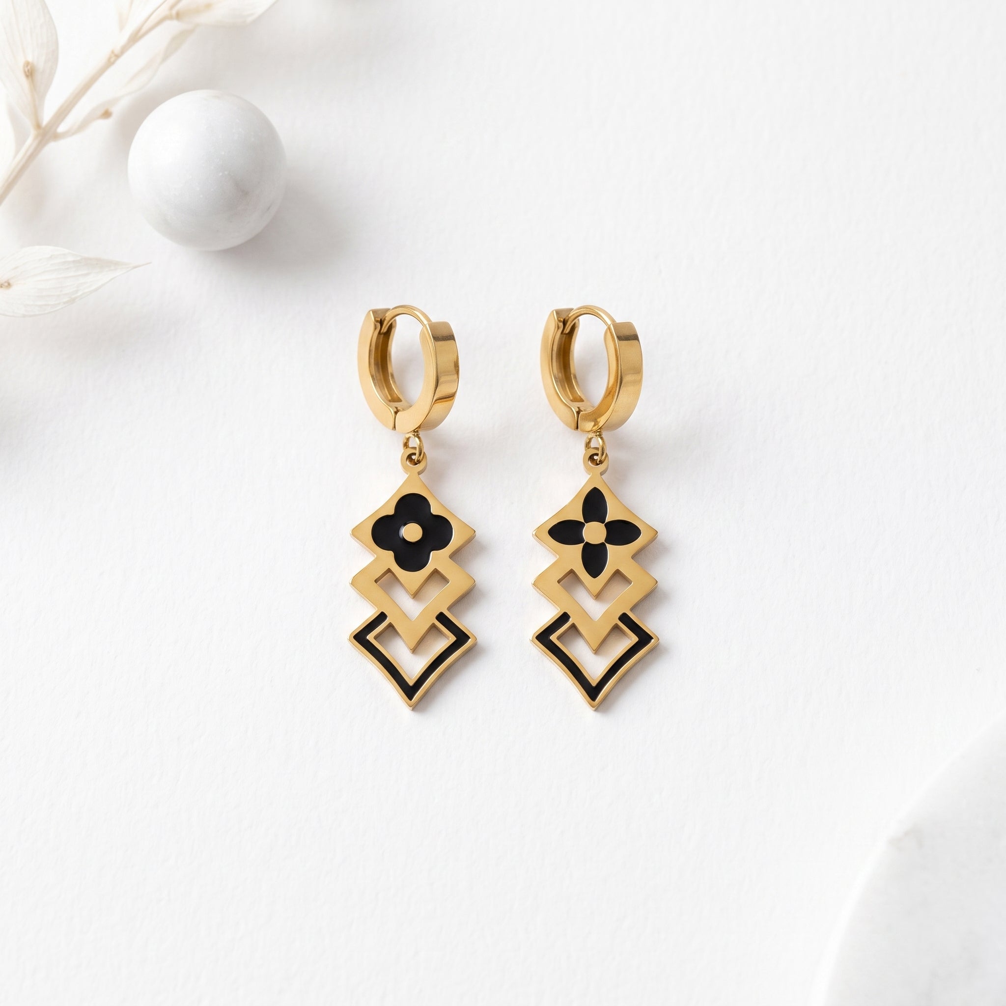 Geometric Floral Drop Hoop Earrings | Tia Maison Egypt