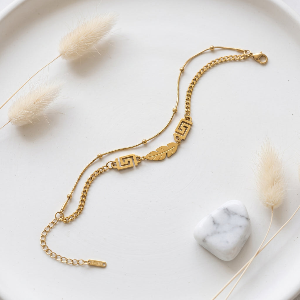 Leaf Accent Double Chain Bracelet | Tia Maison Egypt
