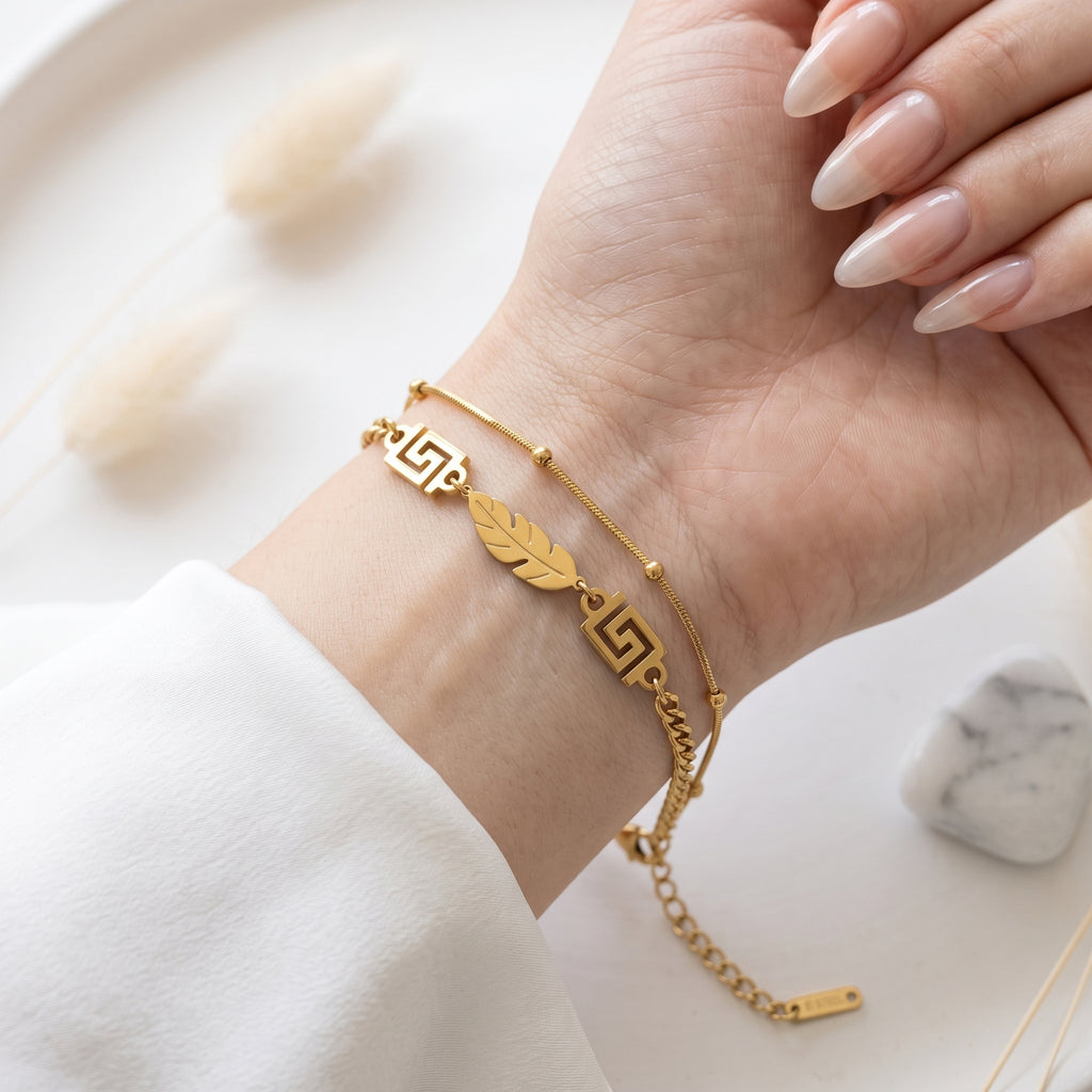 Leaf Accent Double Chain Bracelet - Gold | Tia Maison Egypt