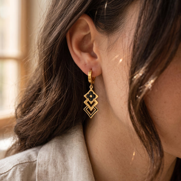 Geometric Floral Drop Hoop Earrings - Gold | Tia Maison Egypt