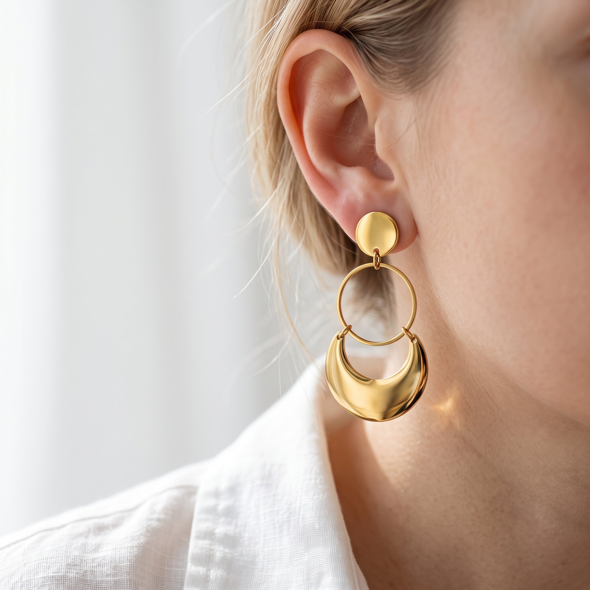 Crescent Disc Drop Earrings Secondary image