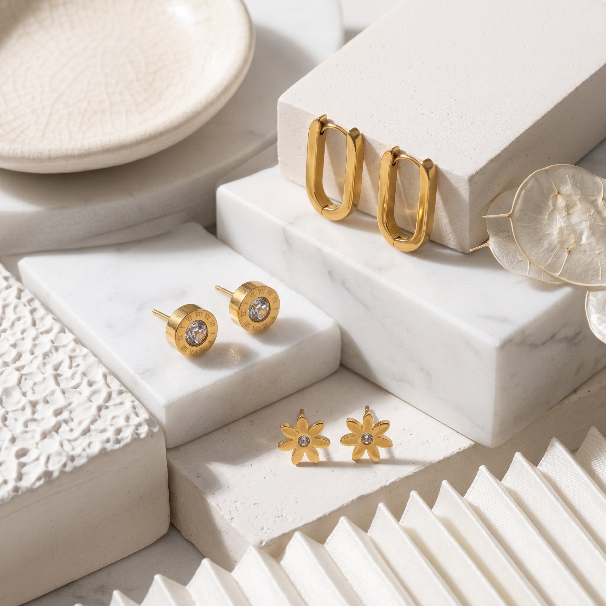 3-Pair Gold Stainless Steel Earring Set - Gold | Tia Maison Egypt