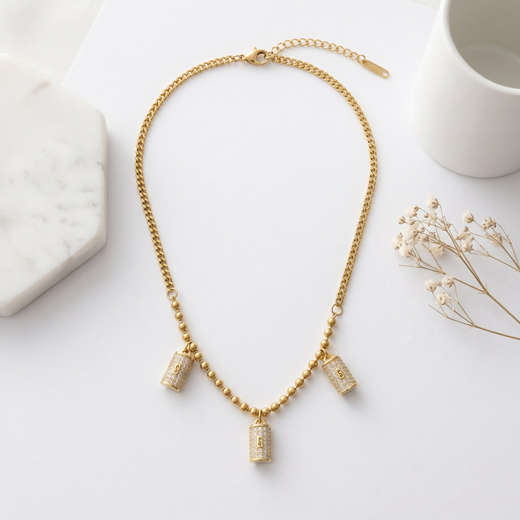 Pavé Barrel Charm Necklace | Tia Maison Egypt