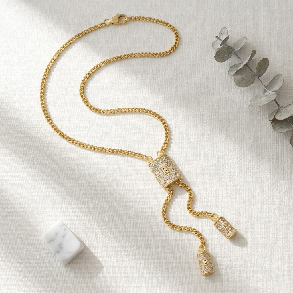 Crystal Lock Lariat Necklace | Tia Maison Egypt Main image